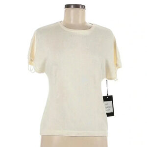 NWT! Bask Atelier ivory short sleeve knit shirt, ruched shoulders, sz M